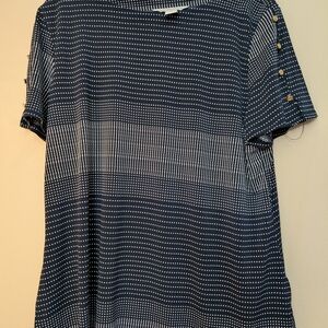 Liz Claiborne Navy and White Patterned Blouse